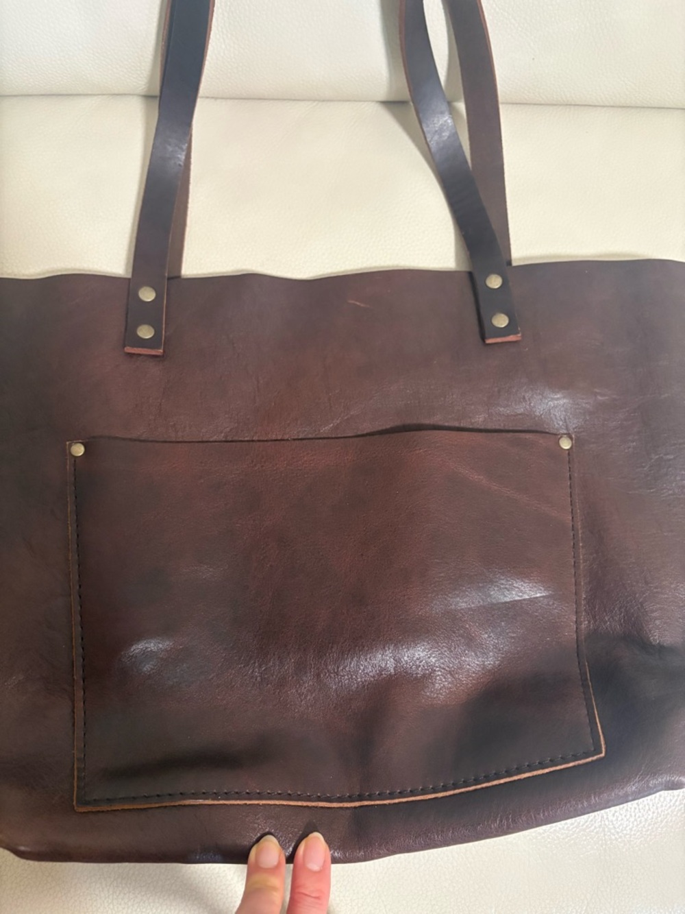 Classic Brown Leather Tote Bag with Double Shoulder Straps - Picture 8 of 10